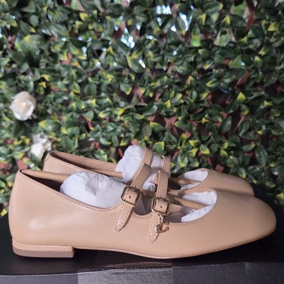NIB Coach Whitley Leather Mary Jane Ballet Flats Beechwood Tan Beige Womens 5.5 - Picture 1 of 15